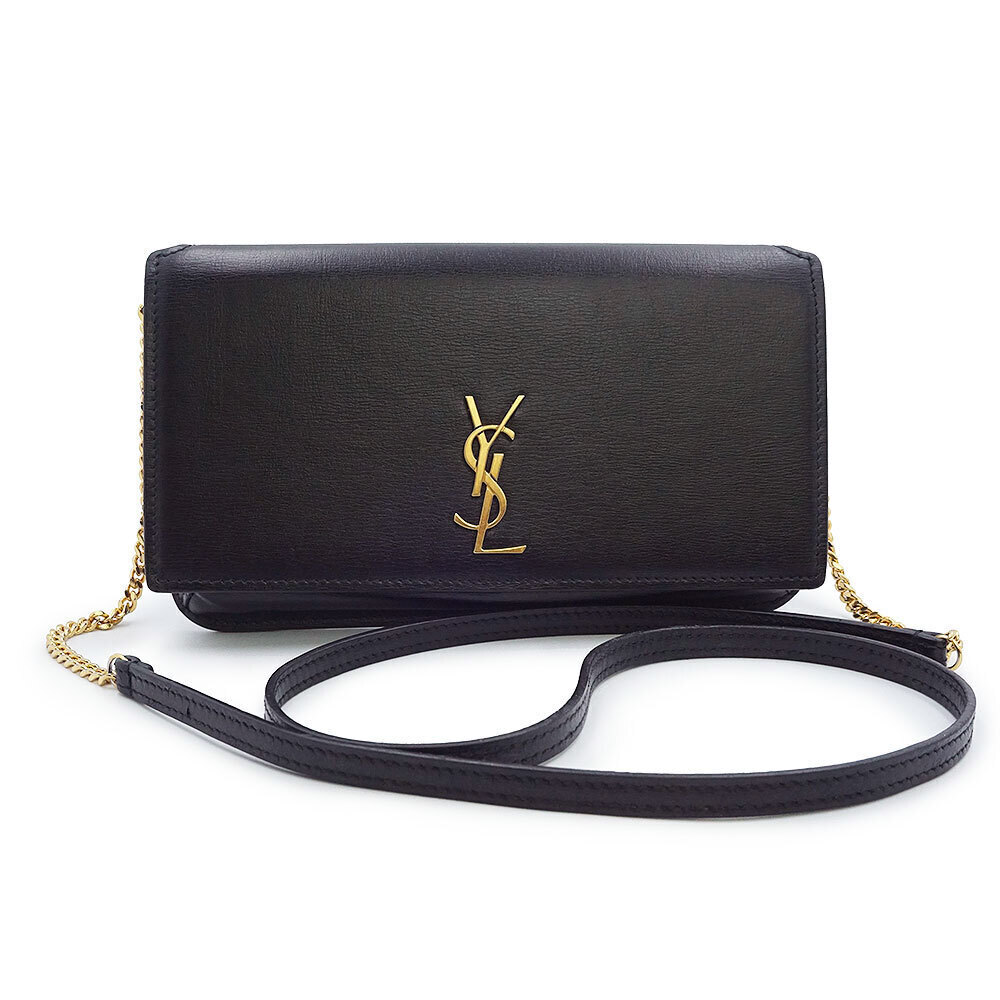SAINT LAURENT Cassandra Phone Holder Black Chain Shoulder Bag Crossbody